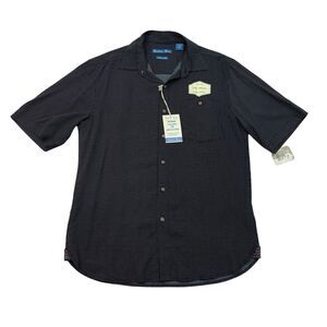 Batik Bay Sport Shirt Mens S Small Black Print Modern Fit Short Sleeve Button Up
